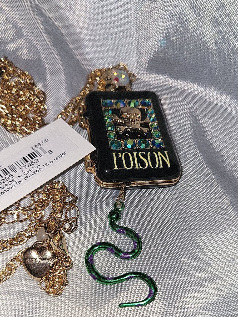 Betsey Johnson Gold-Tone 'Poison' Locket Pendant Necklace with Green Snake HL - Picture 2 of 5